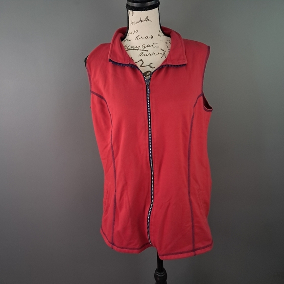 Quacker Factory Diamond Zip Up Red Vest Jacket Size Medium - Picture 1 of 7